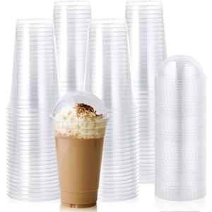 Lilymicky 90 Sets 20 oz Clear Plastic Cups with Dome Lids, 20 oz Disposable Plastic Drinking Parfait Cups for Ice Coffee, Smoothie, Frappuccino, Bubble Boba