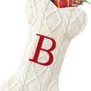 Malier Dog Christmas Stocking with Initials, Letter A Embroidered Knit Christmas Stocking for Dogs, White Large Bone Shape Xmas Pet Stockings Hanging Stocking for Dogs Cats Pets (White, Letter-B)