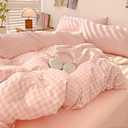 Kimko Pink Buffalo Plaid Gingham Duvet Cover Set,Grid Checkered Bedding Set with Zipper Closure,Gentle,Soft,Home Cozy and Breathable 3Pcs:1 Duvet Cover+2 Pillowcase (# 011, Twin-59''X79'')