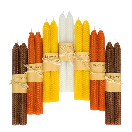Lacaser Beeswax Taper Candles 14 Pack, 9" Long Candle Sticks, Dripless & Unscented, 4 Hours Burn Time, Fall Colored Candles