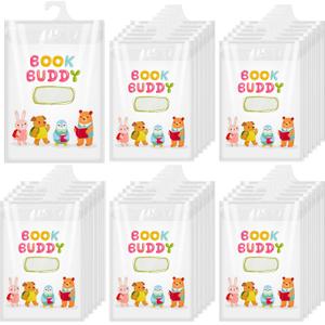 30 Pcs Kids Book Bags Hanging Storage Plastic Bags 13.8 x9.8 Inches Large Hook take Home Totes Back to School Gifts for Student Classroom Organizer