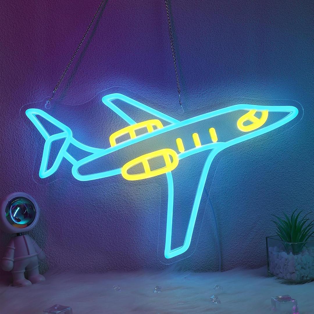 Airplane Neon Signs, Plane Neon Lights for Bedroom, Pilot Gifts Neon Wall Light Suitable for Living Office Game Room Christmas Gift Color - 5V Power Adapter with Hanging Chain Hooks