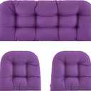 Wicker Chair Cushions of 3 Pieces Waterproof Tufted Outdoor Seat Cushions for Patio Furniture Sofa Settee Couch,1 Loveseat and 2 U-Shaped Cushions,Purple