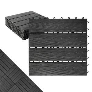 Polymer Composite Interlocking Deck Tiles Outdoor,12x12 Thick Composite Patio Floor Tiles Decking Boards for All Weather Use,Waterproof, Poolside,Balcony,Patio(4Pcs,Black,4 sqft)