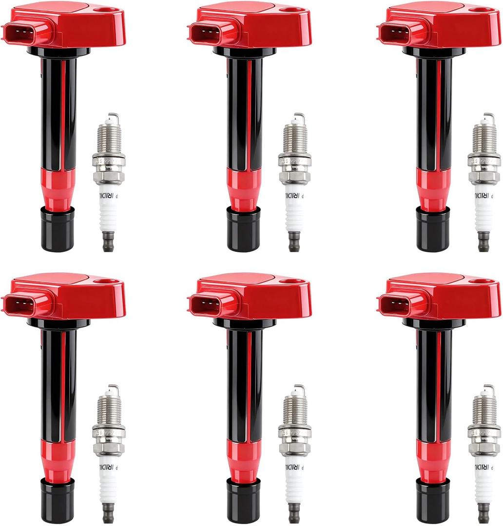 Pindex 6 Pack UF242 Ignition Coil & 4503 Double Iridium Spark Plug Compatible with Honda Accord Odyssey Acura TL CL RL 3.0L 3.2L 3.5L V6 1788303 UF400 5C1013 50063 C1221 C242 7098 30520-P8E-A01