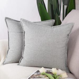 MADIZZ Set of 2 Linen Throw Pillow Covers 16x16 Inch Light Grey Soft Decorative Cushion Cover for Sofa Bedroom Pillow Shell
