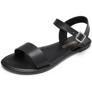 DREAM PAIRS Women's Ankle Strap Flat Sandals Open Toes One Band Buckle Summer Dressy Sandals 10