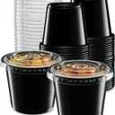 (5 oz - 100 Sets) Black Diposable Plastic Portion Cups With Lids, Small Mini Containers For Portion Controll, Jello Shots, Meal Prep, Sauce Cups, Slime, Condiments, Medicine, Disposable Souffle Cups