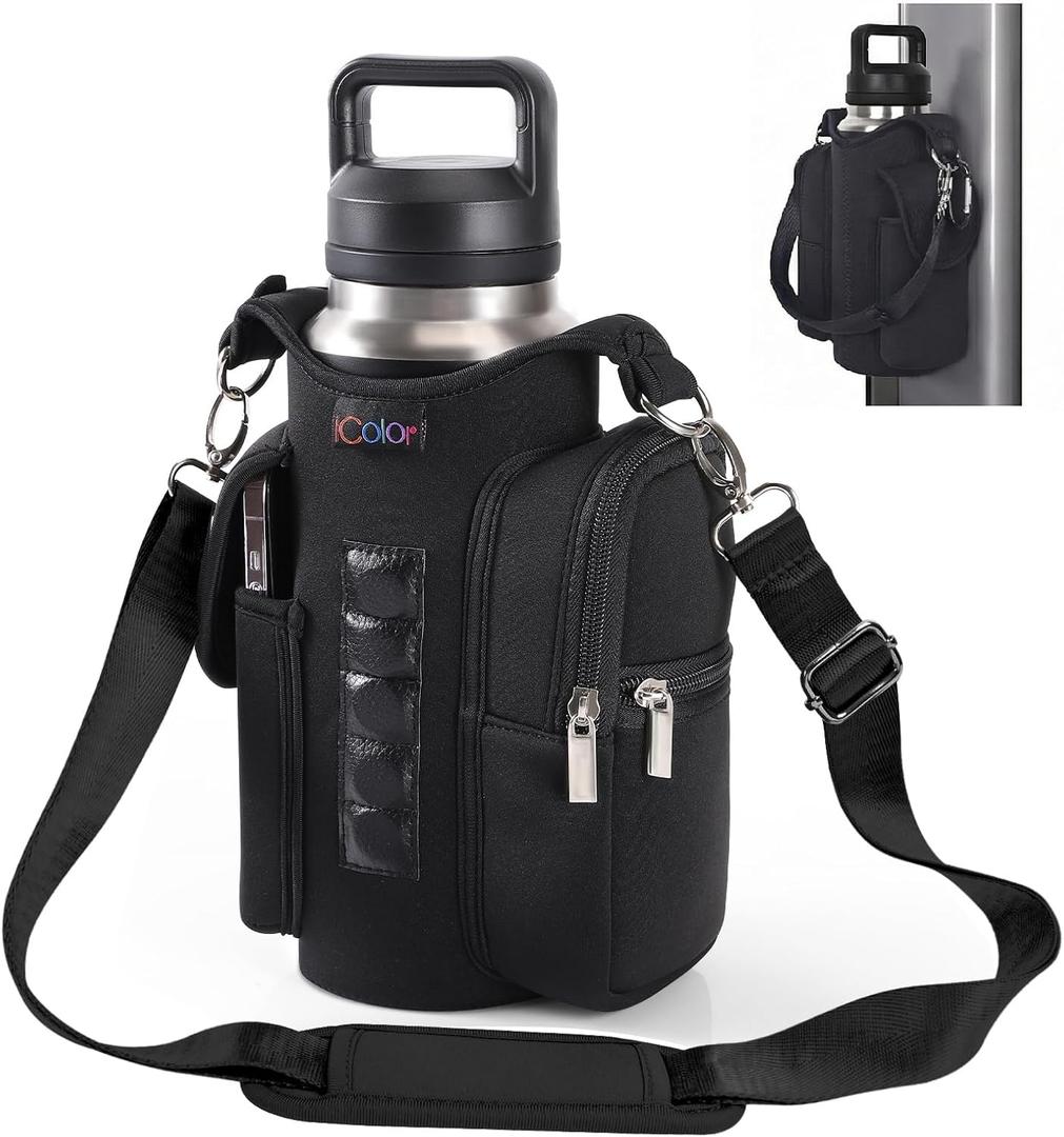 icolor Magnetic Gym Bag Water Bottle Carrier Holder with Phone Pockets & Shoulder Strap,Gym Magnetic Bag 5 Built-in Magnets Gym Accessories Organizer Sling Bottle Bag Pouch Sleeve
