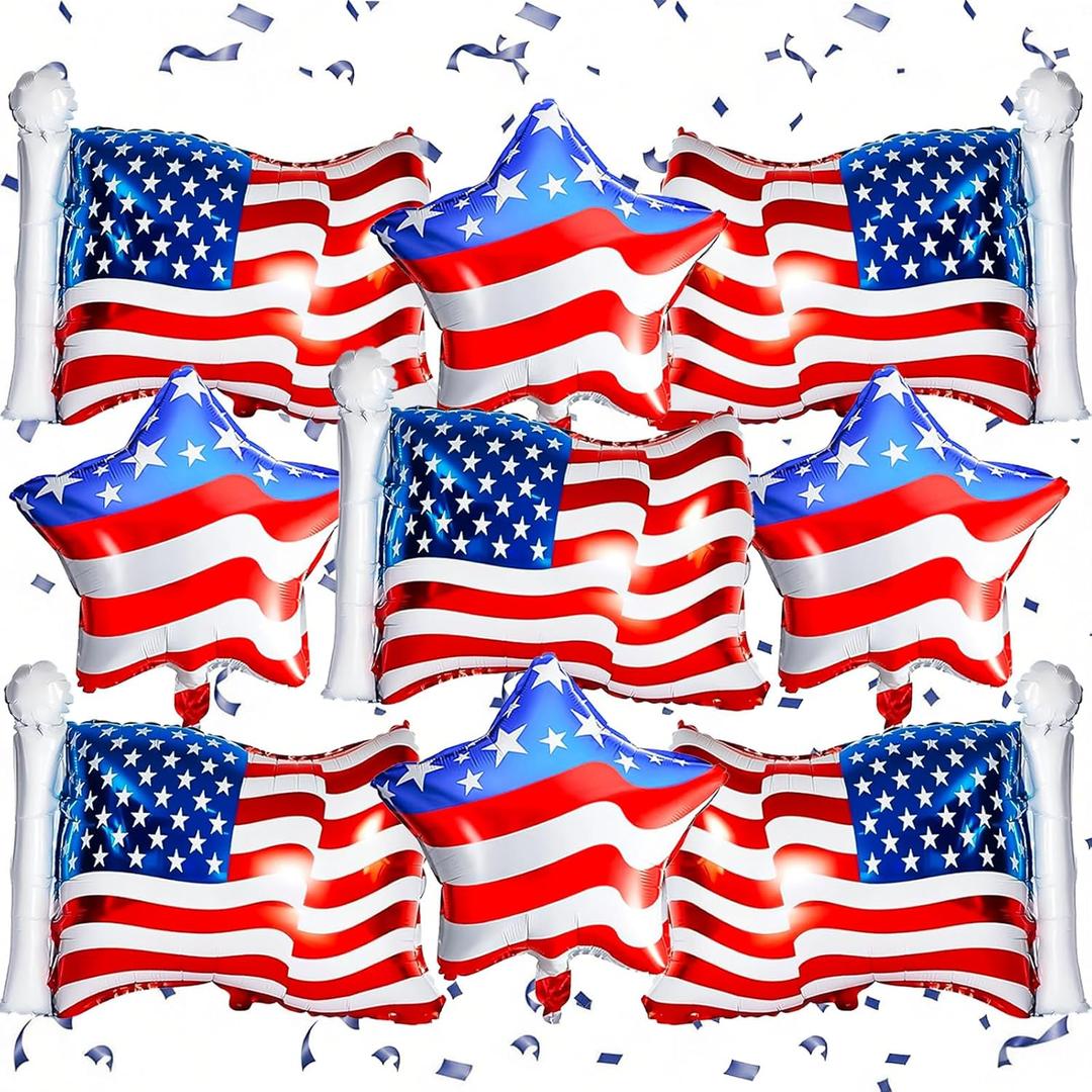 4th of July Balloons with Red White and Blue Star Balloons and American Flag Balloons, Memorial Balloons of 4th of July Party Decorations, Patriotic Decorations
