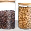 Small Size 33+17 oz Glass Food Storage Jars with Airtight Lids, Clear Glass Jar with Bamboo Lid, Airtight Food Canister for Tea, Candy, Coffee, Sugar, Cookie, Snack (Round | 5+6 Inch)
