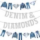 Denim and Diamonds Party Banners 4Pcs Denim and Diamonds Theme Birthday Party Decorations Silver Denim Jeans Cutout Banners for Crystal Diamonds Bridal Shower Bachelorette Supplies