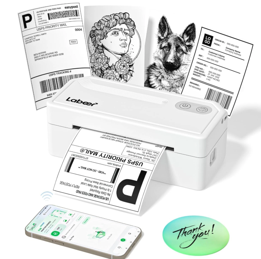 Labeer Bluetooth Thermal Label Printer, 4x6 Wireless Label Printer for Shipping Packages, Small Business Office or Home, Compatible with Windows, Mac, Android, iOS, Shopify, Ebay, Etsy, UPS, White