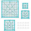 Quilting Rulers, Sewing Rulers, 4 Piece Quilting Square Templates, Acrylic Rulers with Non-Slip Rings for Sewing (3.5"X3.5", 5"X5", 6.5"X6.5", 10.5"X10.5") (Blue)