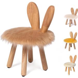 Bunny Chair for Kids 1-4 Years, Wooden Base with Removable Cushion, Anti-Tip Toddler Stool, Baby Nursery Decor Gift, Rabbit Design1pack/Brown (Camel)
