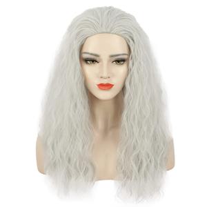 karlery Old Lady Grandma Wig Long Curly Fluffy Silver Grey Witch Cosplay Costume Halloween Party Wig