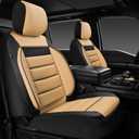 CAR PASS Faux Leather Car Seat Covers Front Seats Only, 3D Foam Support Car Seat Covers, Universal fit for Trucks Vans SUVs Sedans Automotive Comfortable, Airbag Compatible 2 Pieces Front Black Beige