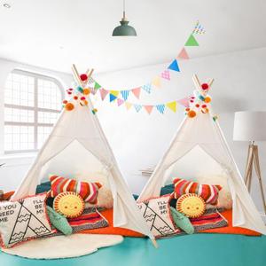 2 Pack Kids Sleepover Teepee Tent with Lights, Foldable Indoor Slumber Party Tents, Sleep Over Play Tent Playhouse for Girls Birthday Gifts, White