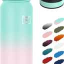 Fanhaw 20 oz Insulated Stainless Steel Water Bottle with Anti-Dust Chug Lid & Carabiner Lid, Leakproof Vacuum Metal Bottle for Kids, Teens & Adults, Back to School Essentials (Green Pink)