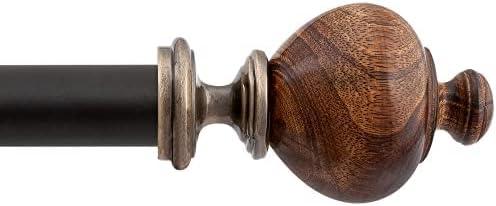 Deco Window Adjustable Brown Curtain Rods for Windows 72 to 144 Inch Decorative Heavy Duty 1 Inch Drapery Rods with Natural Wood Finials