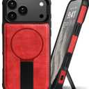 Strong Magnetic for iPhone 17 Pro Max Case Leather,[Compatible with MagSafe], Adjustable Kickstand, Shockproof Protective Cover for iPhone 17 Pro Max ，Red