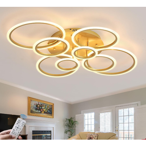 Modern LED Ceiling Light 41inch with Remote Dimmable 8 Ring Flush Mount Ceiling Light Fixture for Living Room Bedroom Kitchen Dining Room (Gold)