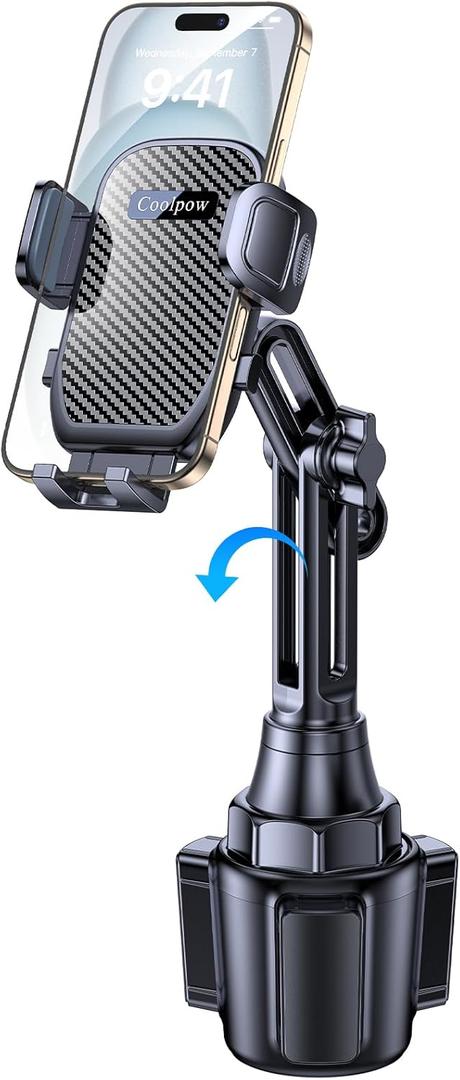 Coolpow Cup Holder Phone Holder for Car Phone Holder Cup Holder Phone MountUltra Stable & Never Shake Phone Holders for Your Car Cupholder Cell Phone Car Mount for iPhone Samsung All Smartphones (Black)