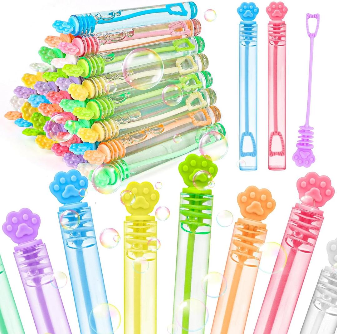DERAYEE 40PCS Paw Print Bubble Wands for Kids Bulk, Cat Mini Bubble Party Favors Toys Cute Puppy Dog Party Decorations for Boys Girls Birthday Gifts Classroom Prizes Goodie Bag Stuffers (8 Colors)