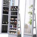 Nicetree 360 Swivel Jewelry Cabinet with Lights, Mirror Jewelry Cabinet Standing, Interior Vanity Mirror, Rotatable Full Length Mirror with Jewelry Storage, Standing Jewelry Armoire Organizer, Grey