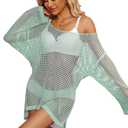 Gowpug Crochet Swimsuit Cover Up for Women 2025 Bathing Suit Cover Ups Sexy Knit Swimwear Coverups Long Sleeve Bikini Beach Cover Up(D-Green)