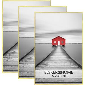 ELSKER&HOME 24x36 Poster Frame 3 Pack, Gold Picture Frame for Horizontal or Vertical Wall Mounting, Sturdy and Scratch-proof