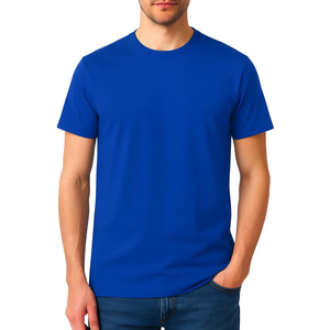 Men’s T-Shirt 100% Cotton Premium Crew Neck, Short Sleeve, Regular Fit, Solid Casual Tee Medium, Blue 