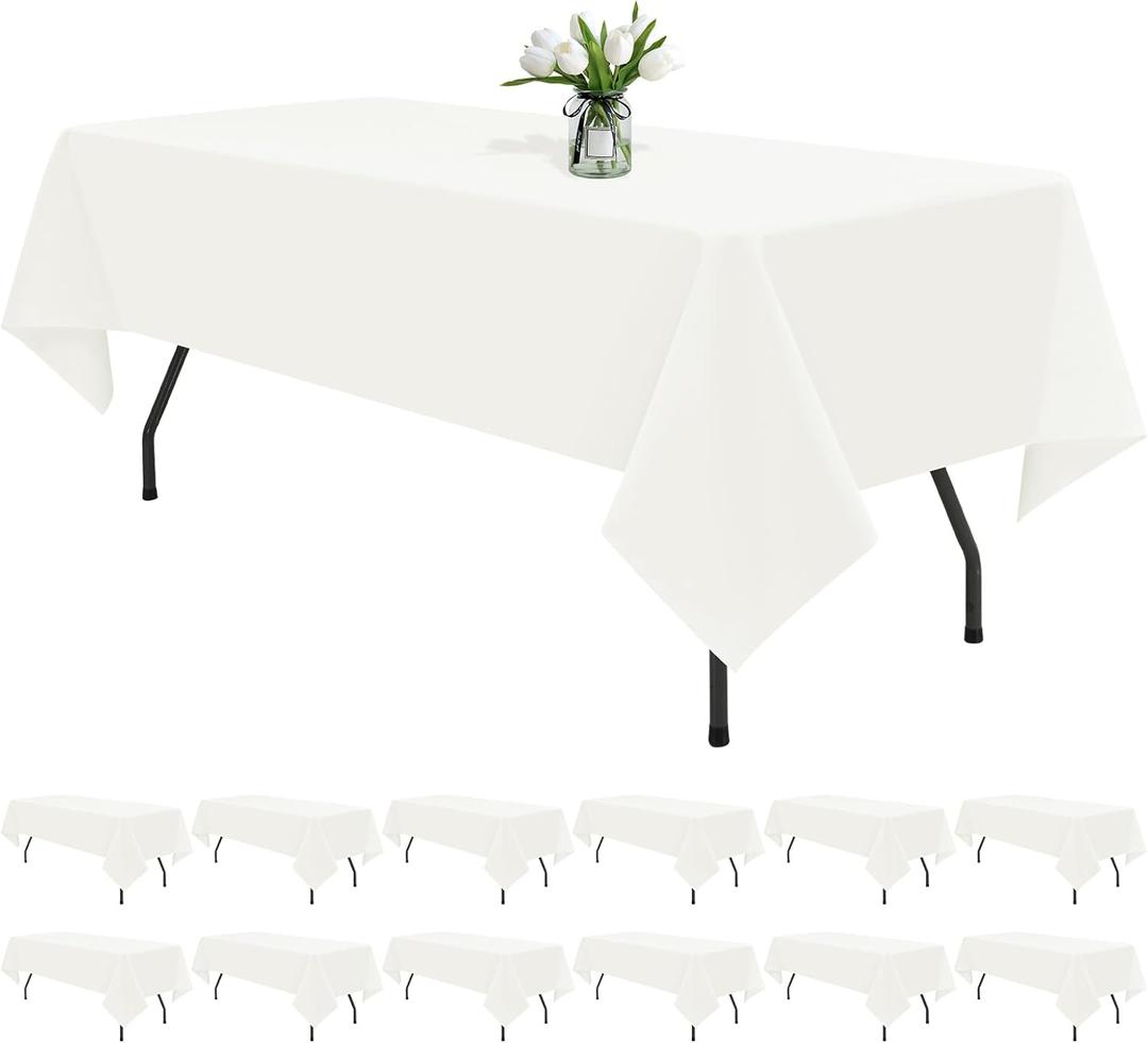 12 Pack Ivory Tablecloths for Rectangle Tables 60 x 102 Inch Ivory Polyester Tablecloth 6 Foot Rectangle Table Cloth Washable Fabric Table Cover for Party Wedding Banquet Restaurant Events