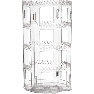 Sooyee 360 Rotating Earring Holder and Jewelry Organizer, 4 Tiers Jewelry Rack Display Classic Stand, 156 Holes and 160 Grooves for Necklaces Earrings Piercings, Clear