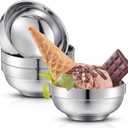 4 Pack 34 oz Stainless Steel Bowls Double Walled Insulated Soup Ice Cream Metal Mixing Nesting Bowls for Serving Soup Rice Cereal