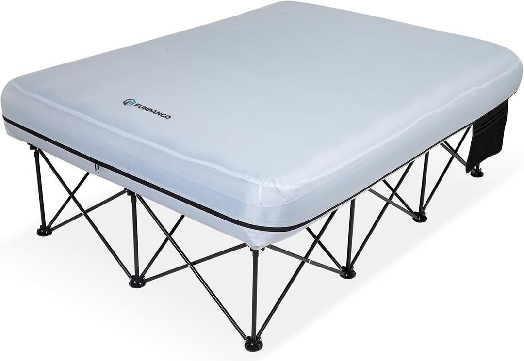 FUNDANGO 2 Person Cot Queen Size, Folding Airbed Mattress, Double Camp Bed with 2 Cup Holders, Removeable Cover for Adults Outdoor Travel,Carry Bag Included (Grey) FUNDANGO 2 Person Cot Queen Size, Folding Airbed Mattress, Double Camp Bed with 2 Cup Holders, Removeable Cover for Adults Outdoor Travel,Carry Bag Included (Grey)