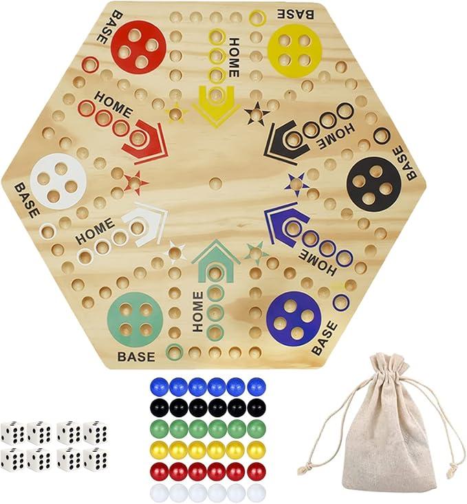 16” Wooden Wahoo Board Game, Original Marble Game Set for 4 or 6 Players