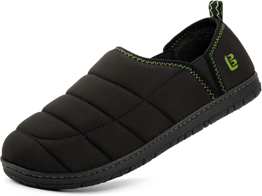 LongBay Mens Outdoor Slippers Two Tone Memory Foam Slip On Indoor House Shoes Loafers (14, Black/Green)