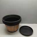 Quarut Plant Pots Set of 3 Pack 9 inch,Whiskey Barrel Planters with Drainage Holes & Saucer.Plastic Decor Flower Pots Imitation Wine Barrel Design,for Indoor & Outdoor Garden Home Plants (Brown)