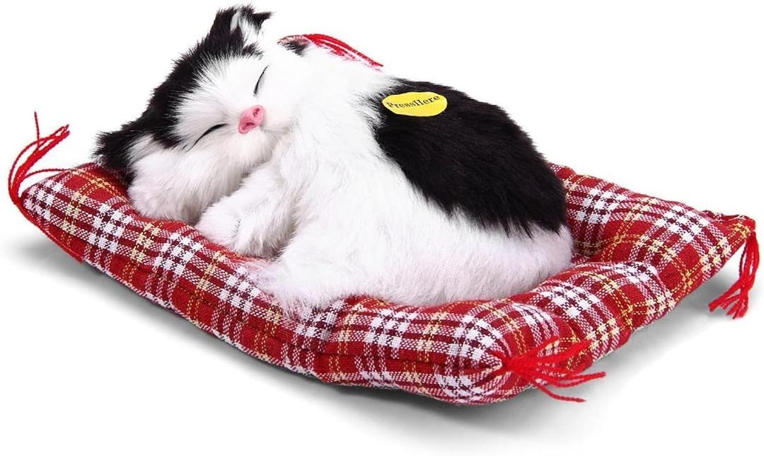 Lovely Simulation Animal Doll Plush Cat Toy with Sound Kids Toy Decorations Stuffed Toys Black & White