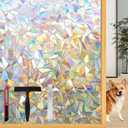 Rainbow Window Privacy Film with Installation Tools, 3D Decorative Vinyl, Stained Glass Decals, Removable, Peep-Proof, Static Cling, Heat Control (29.5 x 78.7 Inch) (Multicolor)