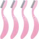 4 Packs Folding Eyelash Comb, Stainless Steel Metal Teeth Eyebrow Separator Comb Lash and Brow Makeup Applicator Brush Professional Tool for Define Lash