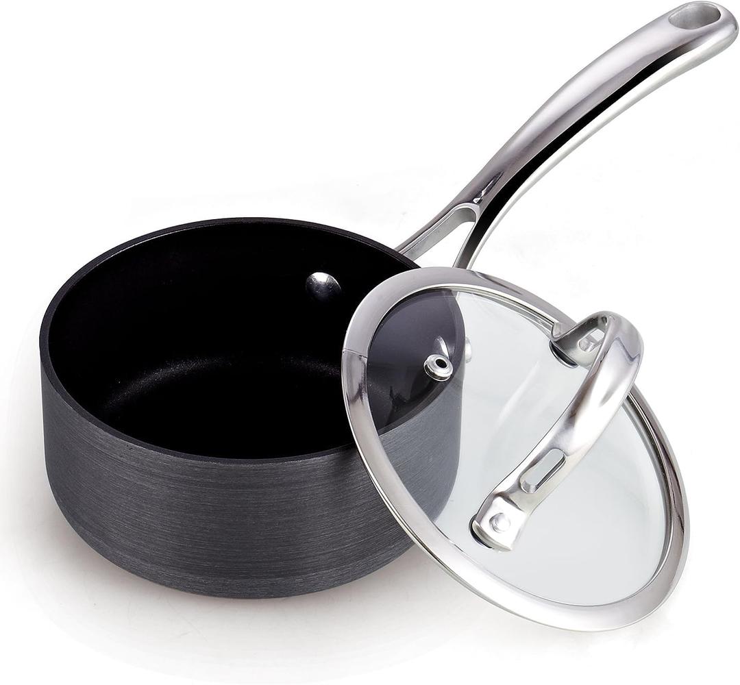 Cooks Standard Classic 1 Quart Nonstick Saucepan with Glass Lid, Hard Anodized Non Stick Sauce Pan, Small Kitchen Cooking Sauce Pot Mini Milk Pan, Dishwasher Safe Cookware, Black