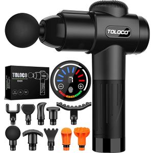 TOLOCO Massage Gun, Deep Tissue Back Massage for Athletes for Pain Relief, Percussion Massager with 10 Massages Heads & Silent Brushless Motor, Gifts for Fathers Day, Black