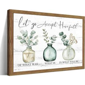 Wood Framed Botanical Inspirational Wall Art Eucalyptus Vase Wall Decor, 16"L x 24"W