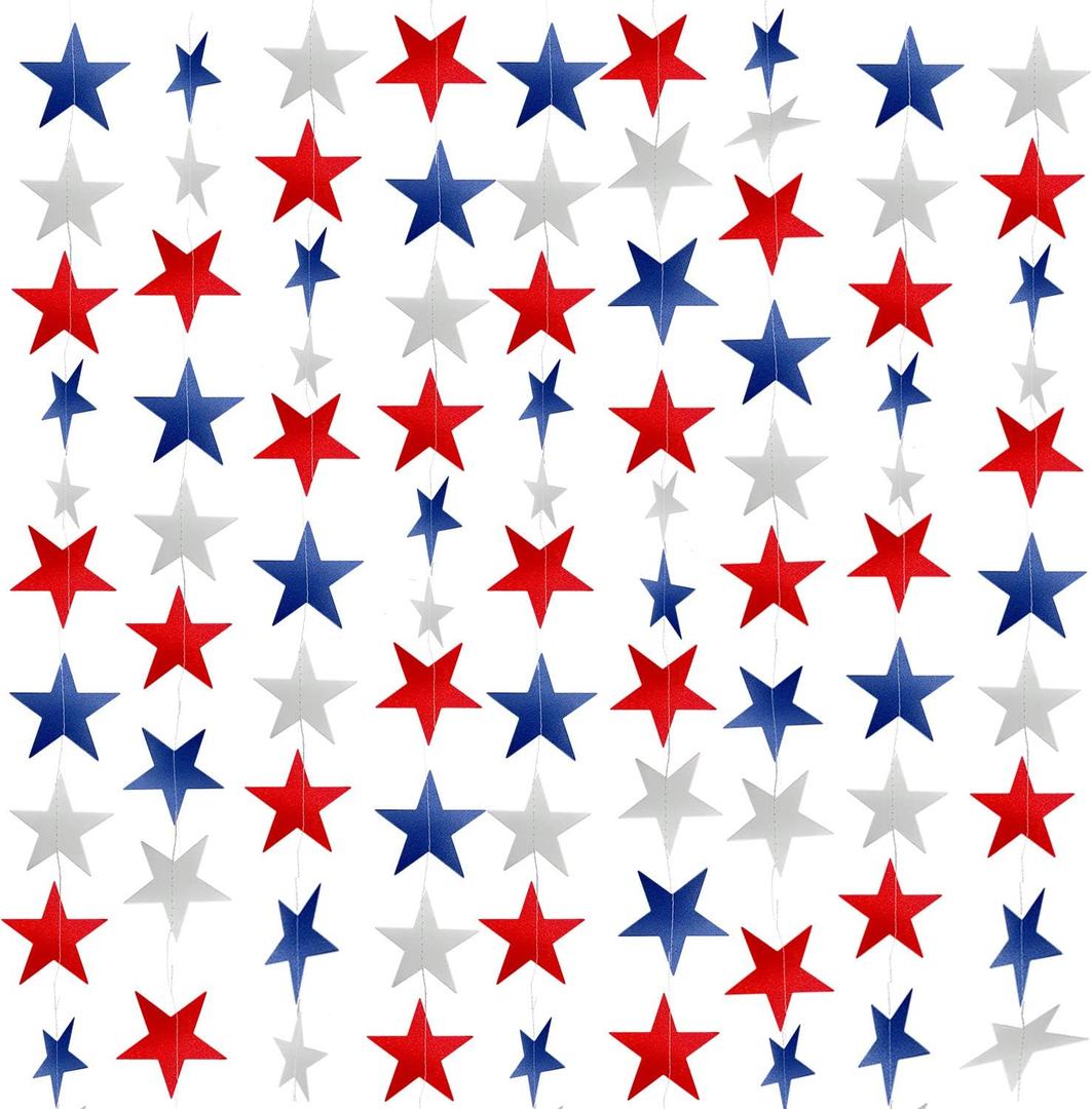 10 Pack 4th of July Decorations Red White and Blue Decorations - 130Ft/330 4th of july garland Patriotic Star Streamers Banner Garland Hanging Independence Day Fourth July Decor Memorial Day