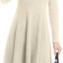 Long Sleeve Dress for Women Turtleneck Ribbed Knit A-Line Flowy Casual Elegant Fall Winter Fashion Short Dresses (Beige, L)