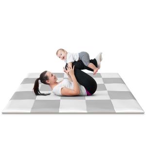 58" Inch Baby Play Mat Foldable Play Padded Play Yard for Babies and Toddlers Mat Tummy Time Activity Mat Memory Foam Soft Cushioned Play Mat Nap Mat (58 x 58, Grey/Cream)