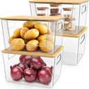 IDEATECH Kitchen Organizers and Storage, Stackable Kitchen Counter Organizers for Onion, Potato, Fruit, Produce, Vegetable ( 2+ 2Set) (4Pack- 2 Front Open+2 Fully Enclosed)