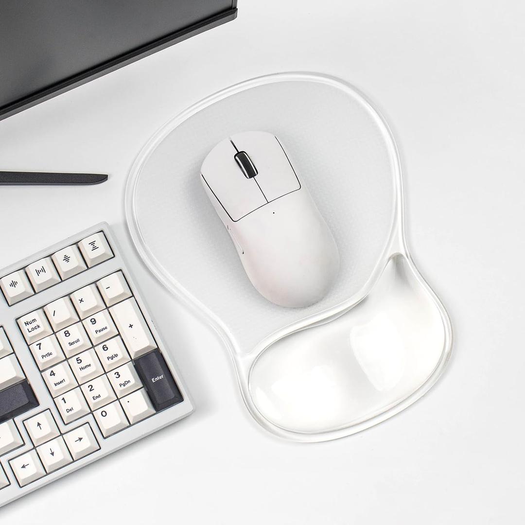 Clear Mouse Pad with Gel Wrist Support - Ergonomic Cooling Mousepad Support with Non-Slip Base for Computer/Office/Home (Transparent)